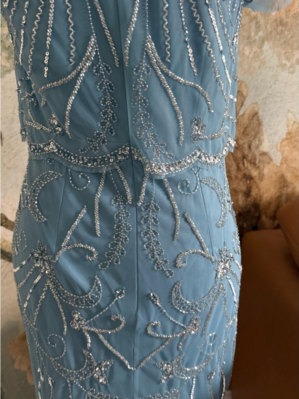 Adrianna Papell Blue Beaded Overlay Prom Cocktail Dress 6 - Picture 8 of 11
